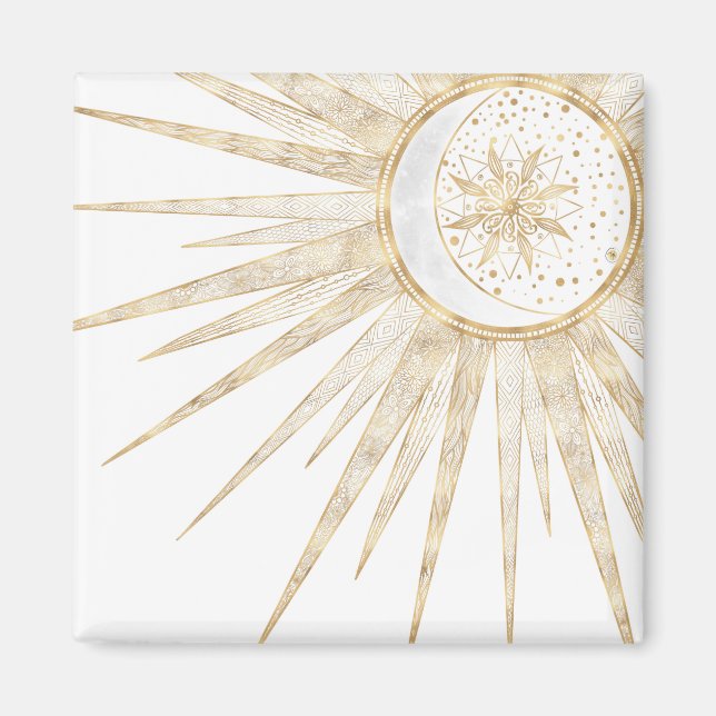 Elegantes Gold Doodles Sun Moon Mandala Design Magnet (Vorne)