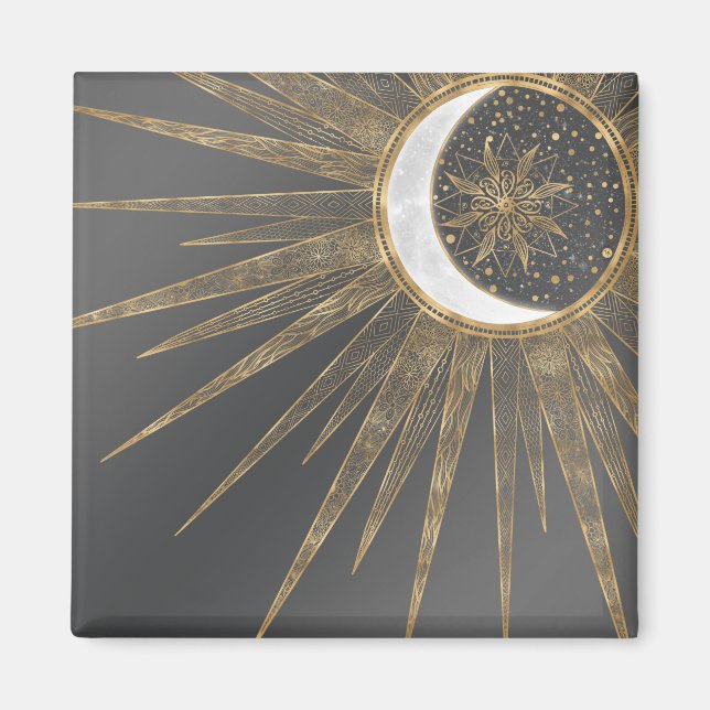 Elegantes Gold Doodles Sun Moon Mandala Design Magnet (Vorne)