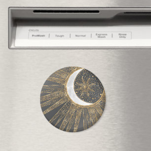 Elegantes Gold Doodles Sun Moon Mandala Design Magnet