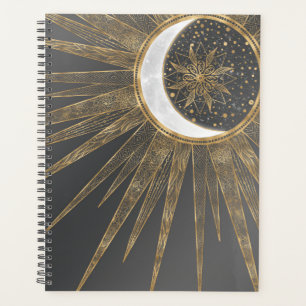 Elegantes Gold Doodles Sun Moon Mandala Design Planer