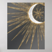 Elegantes Gold Doodles Sun Moon Mandala Design