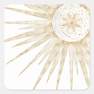 Elegantes Gold Doodles Sun Moon Mandala Design Quadratischer Aufkleber