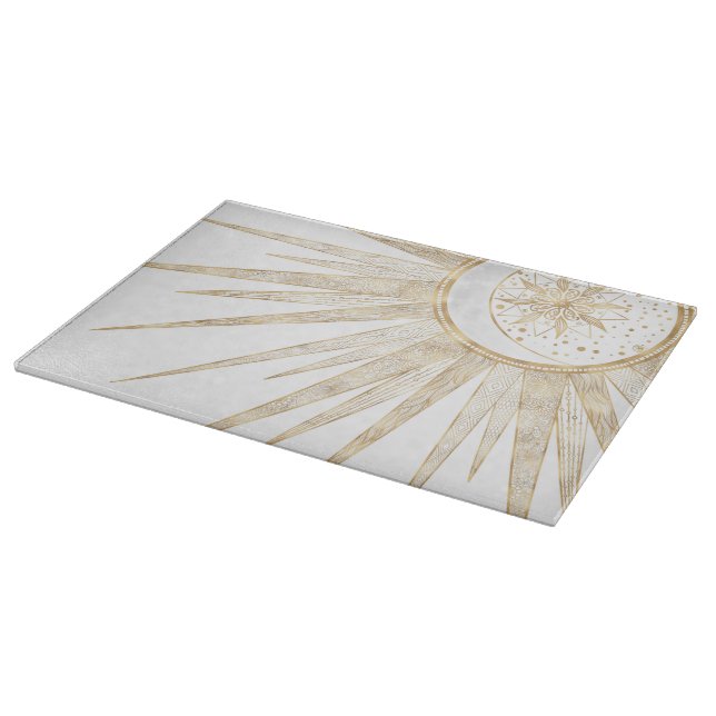 Elegantes Gold Doodles Sun Moon Mandala Design Schneidebrett (Ecke)