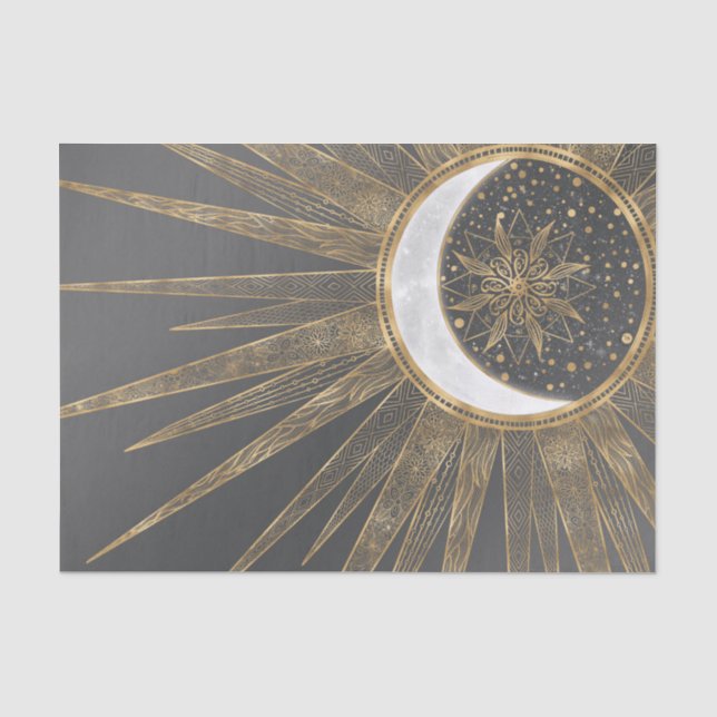 Elegantes Gold Doodles Sun Moon Mandala Design Seidenpapier (Vorderseite)
