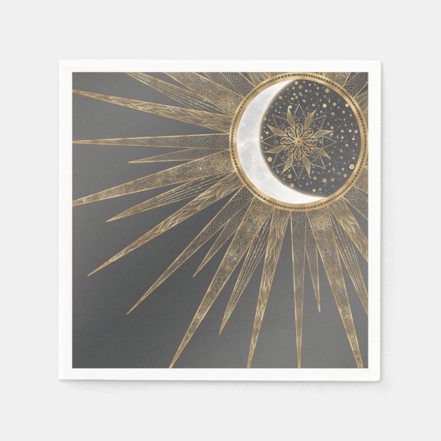 Elegantes Gold Doodles Sun Moon Mandala Design Serviette (Vorderseite)