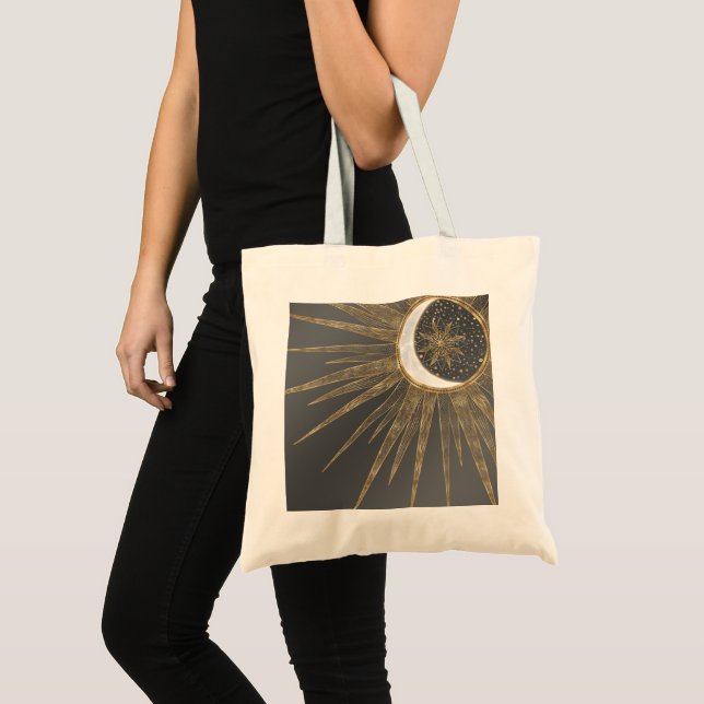Elegantes Gold Doodles Sun Moon Mandala Design Tragetasche (Vorderseite (Produkt))