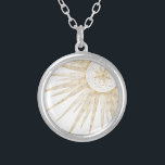 Elegantes Gold Doodles Sun Moon Mandala Design Versilberte Kette<br><div class="desc">Dieses wunderschöne, mystische, weiße, goldene Sonne und halbmondfarbener Mond mandala Universum Thema ästhetische Design ist perfekt für Wohngestaltung, Alltagsmode oder besondere Ereignisse verzaubert Dekoration. Ein hübsches, skurriles, weißes, goldenes und mondfarbenes Mandala-Design mit Blume und Blätter, Doodles, Sternen, Punkten, Diamanten, Kreisen, Dreiecken und geometrischen Formen im Meerjungstatzenformat, mit einer halbmondglühenden Bühne,...</div>