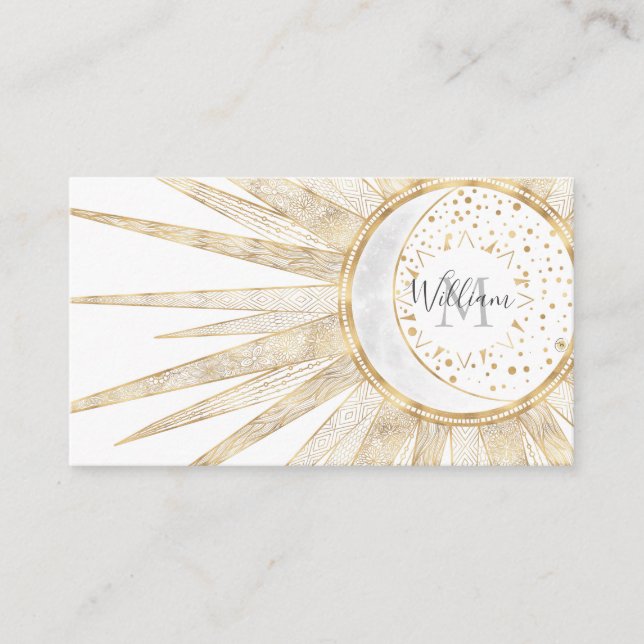 Elegantes Gold Doodles Sun Moon Mandala Design Visitenkarte (Vorderseite)