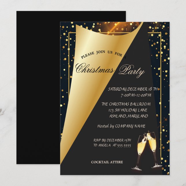 Elegantes Gold Dots Company Weihnachts-Party Einladung (Vorne/Hinten)
