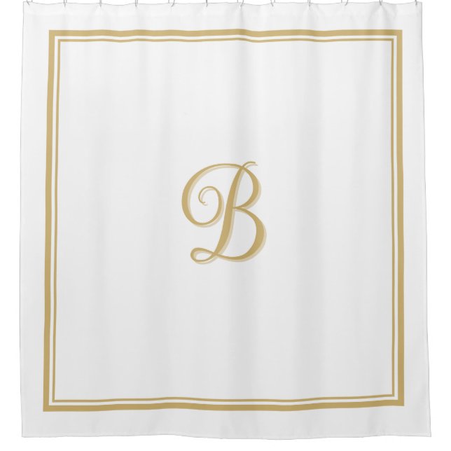 Elegantes Gold Double Border Script Monogram Duschvorhang (Vorderseite)