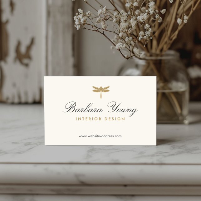 Elegantes Gold-Dragonfly-Logo für Elfenbein Visitenkarte (Von Creator hochgeladen)