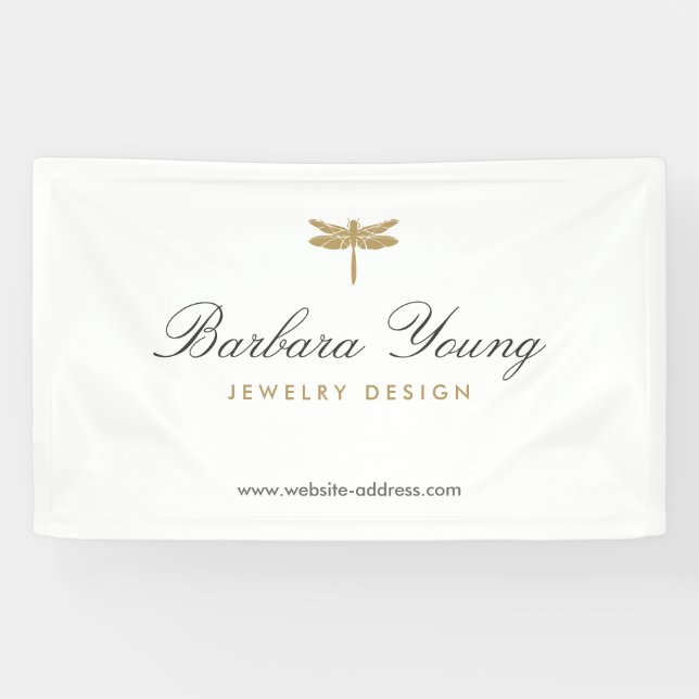 Elegantes Gold-Dragonfly-Logo in Weiß Banner (Horizontal)