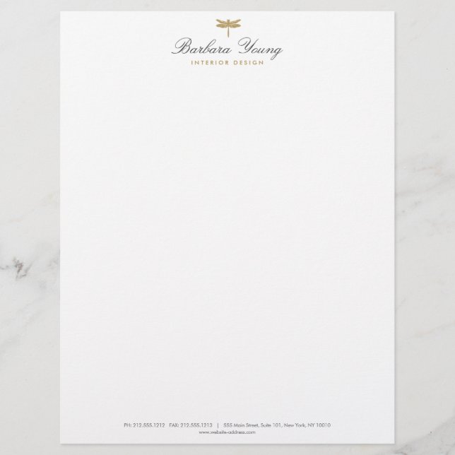 Elegantes Gold-Dragonfly-Logo in Weiß Briefkopf (Vorderseite)