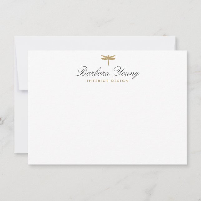 Elegantes Gold-Dragonfly-Logo in Weiß Mitteilungskarte (Vorderseite)