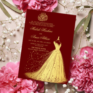 Elegantes Gold Dress Burgundy Islamische Hochzeit Einladung