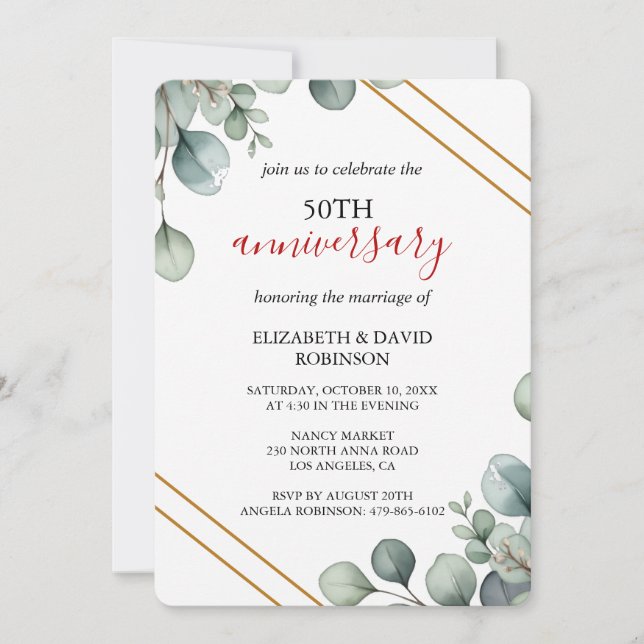 Elegantes Gold einfaches 50. Hochzeitstag Einladung (Vorderseite)