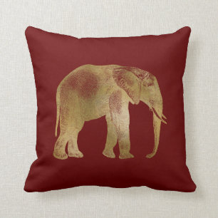 Elegantes Gold Elefant auf Burgund Hintergrund Kissen