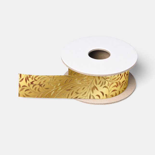 Elegantes Gold Embossed Blätter und Weinkeller Satinband (Spule)