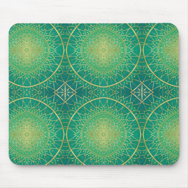 Elegantes Gold Emerald Green Mandala Muster Mousepad (Vorne)