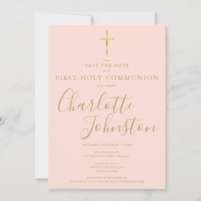 Elegantes Gold Erstklassige Kommune Rosa Save The Date (Vorderseite)