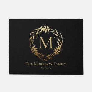 Elegantes Gold Eukalyptus Wreath Monogramm Fußmatte