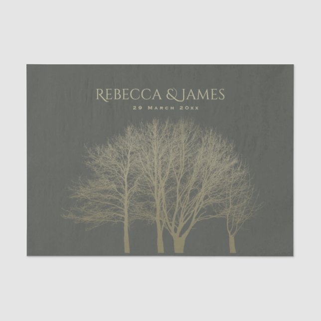 ELEGANTES GOLD FALL AUTUMN BAUM MONOGRAM SEIDENPAPIER (Vorderseite)