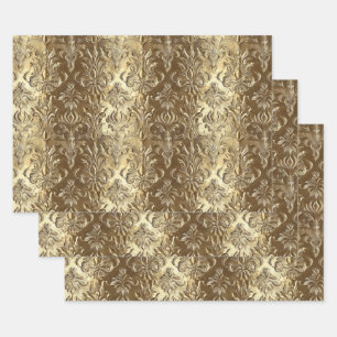 Elegantes Gold-Faux-Brokat-Geschenk Geschenkpapier Set