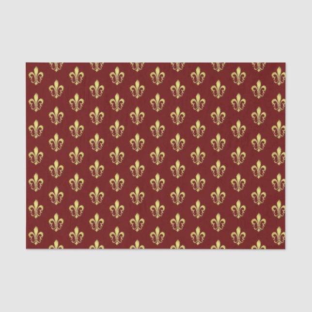 Elegantes Gold Fleurs de lys Dark Red Tissue Paper Seidenpapier (Vorderseite)