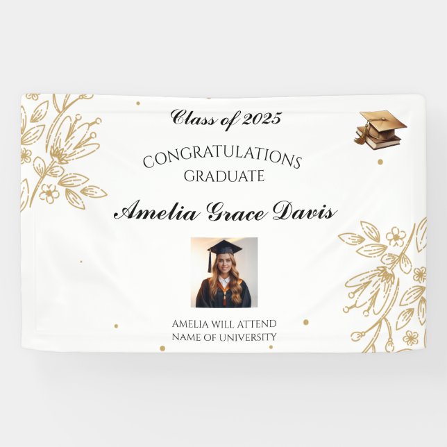 Elegantes Gold Floral Abschluss Banner (Horizontal)