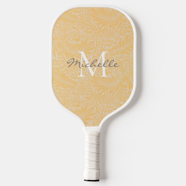 Elegantes Gold Floral Botanisches Monogramm Pickleball Schläger (Rückseite)