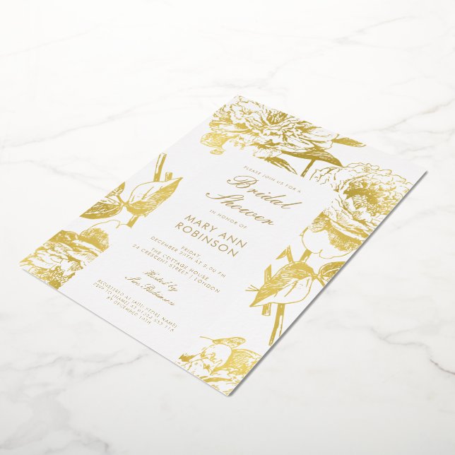 Elegantes Gold Floral Brautparty Folieneinladung (Gedreht)