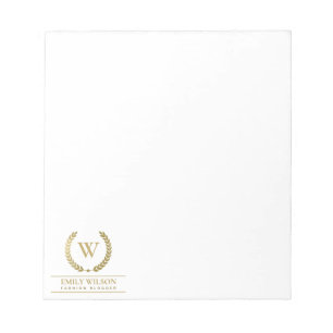 ELEGANTES GOLD FLORAL LAUREL WREATH ERSTE MONOGRAM NOTIZBLOCK