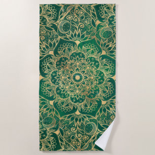 Elegantes Gold Floral Mandala Green Design Strandtuch