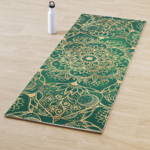 Elegantes Gold Floral Mandala Green Design Yogamatte