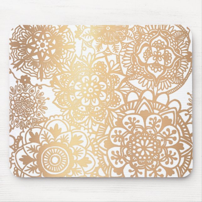 Elegantes Gold Floral Mandala Muster Mousepad (Vorne)