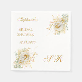 Elegantes Gold Floral Monogram Logo-Brautparty Serviette