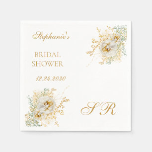 Elegantes Gold Floral Monogram Logo-Brautparty Serviette