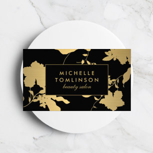 Elegantes Gold Floral Muster auf Black Designer Visitenkarte