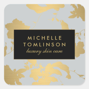Elegantes Gold Floral Muster Grau Quadratischer Aufkleber