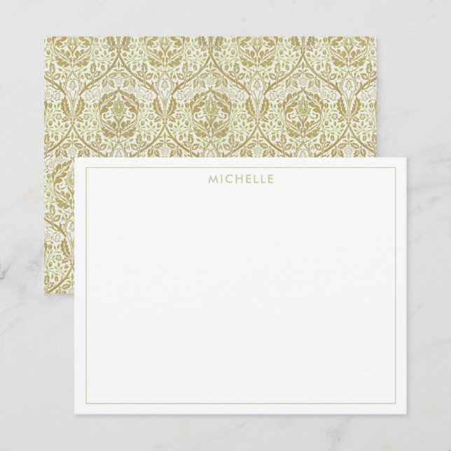 Elegantes Gold Floral Muster Mitteilungskarte (Vorne/Hinten)