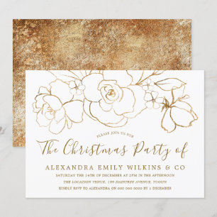 Elegantes Gold Floral Office Familienweihnachtsfes Einladung