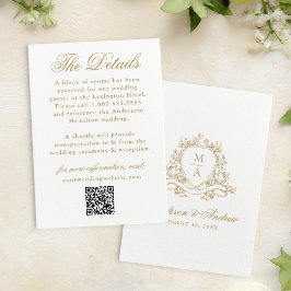 Elegantes Gold Floral Wappen Hochzeiten Details Begleitkarte