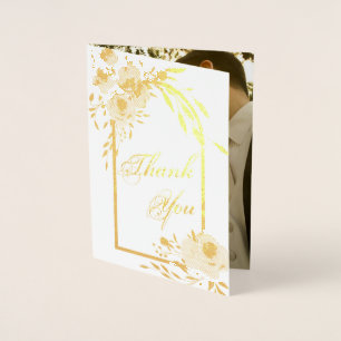 Elegantes Gold Floral Wedding Foto Vielen Dank Folienkarte