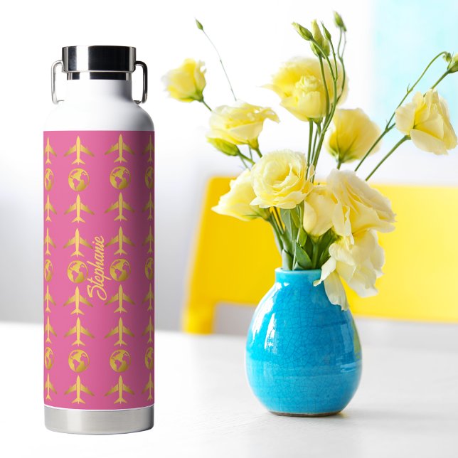 Elegantes Gold-Flugzeug-World Globe, Minimalistisc Trinkflasche (Von Creator hochgeladen)