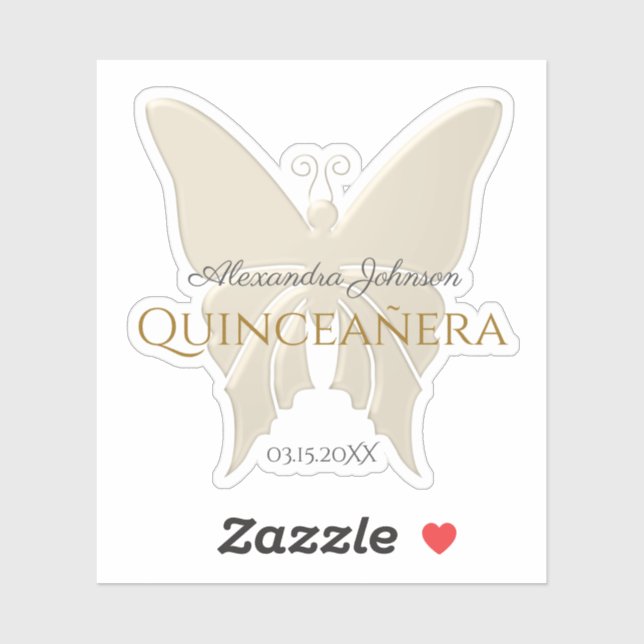 Elegantes Gold Foil Butterfly Quinceanera Monogram Aufkleber (Blatt)