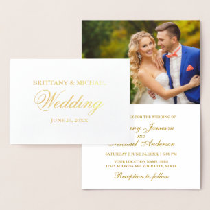 Elegantes Gold Foil Foto Einladung Hochzeit