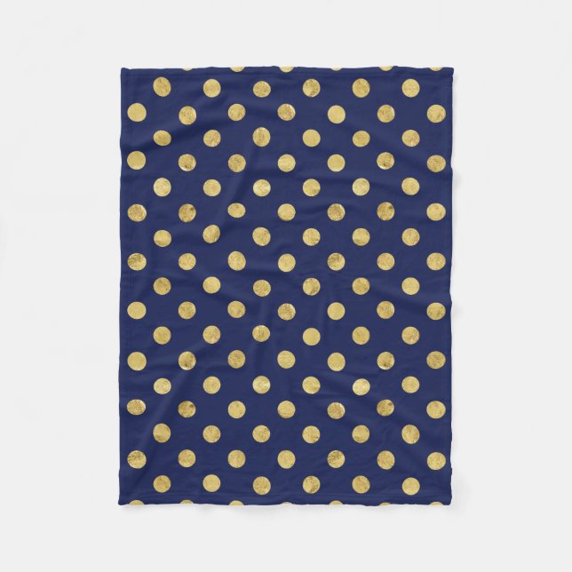 Elegantes Gold Foil Polka Dot Pattern - Gold & Blu Fleecedecke (Vorderseite)