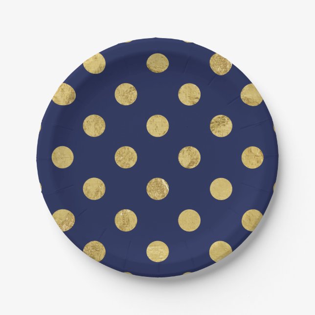 Elegantes Gold Foil Polka Dot Pattern - Gold & Blu Pappteller (Vorderseite)