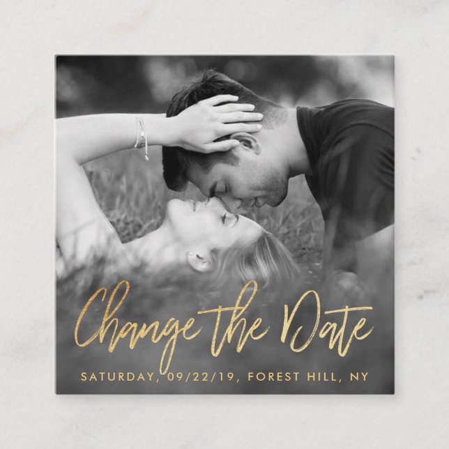 Elegantes Gold Foil Script-Foto ändert das Datum Begleitkarte (Vorderseite)