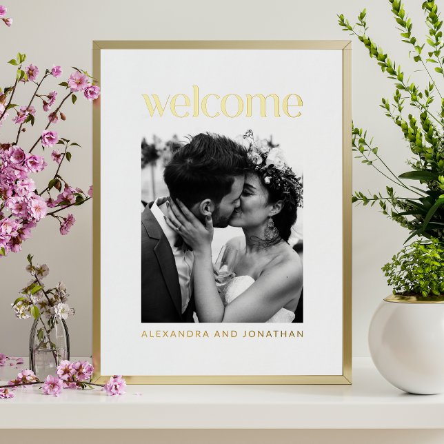 Elegantes Gold Foil Weißes Foto Hochzeit Begrüßung Foliendrucke (Von Creator hochgeladen)